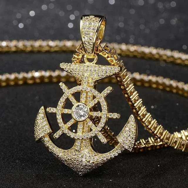 Helloice Iced Anchor And Rudder Pendant Helloice Iced Anchor And Rudder Pendant